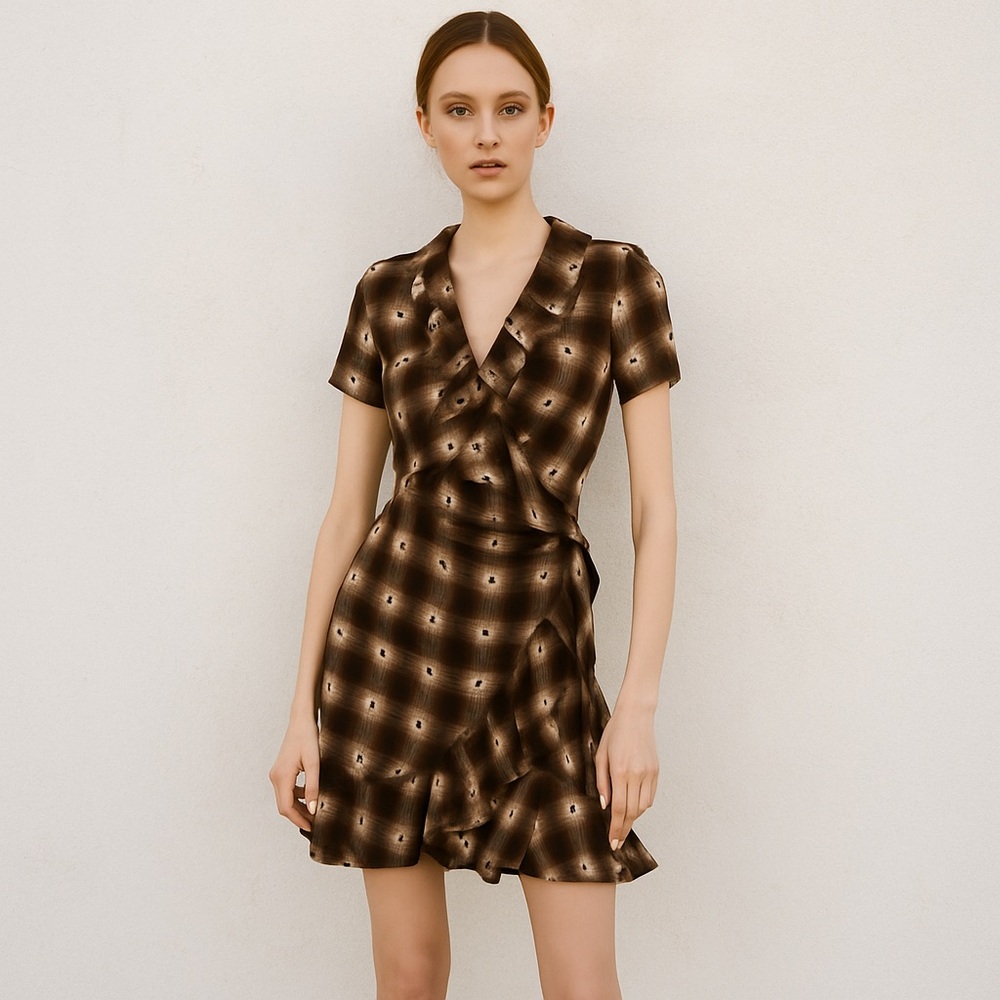 Ralph Lauren Denim & Supply Plaid Flannel Ruffle Wrap Dress Red Blue Size M